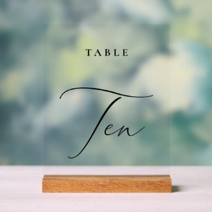 Elegant Calligraphy Table Number Ten Acrylic Sign