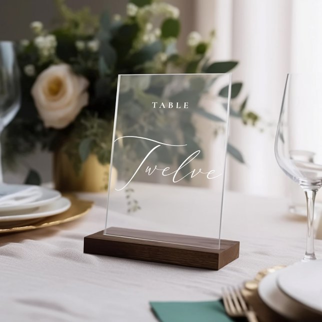Elegant Calligraphy Table Number Twelve Acrylic Sign (Elegant Calligraphy Table Number Twelve Acrylic Sign)