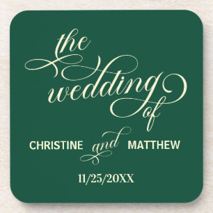 Elegant Calligraphy Teal Wedding Favour Coaster