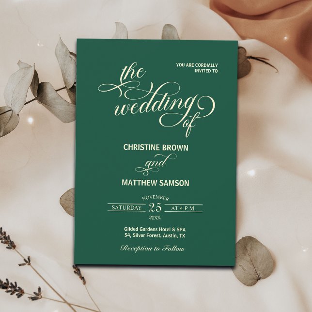 Elegant Calligraphy Teal Wedding Invitation (Creator Uploaded)