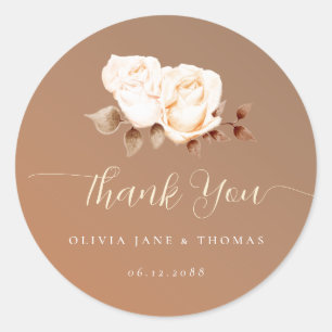 Elegant Calligraphy Terracotta Fall Floral Wedding Classic Round Sticker