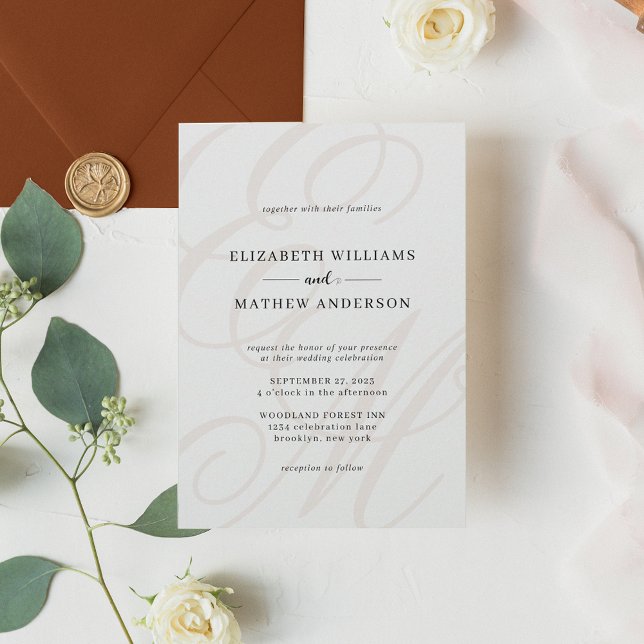 Elegant Calligraphy Terracotta Monogram Wedding Invitation (Creator Uploaded)