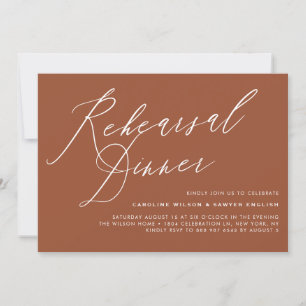 Elegant Calligraphy Terracotta Rehearsal Dinner Invitation