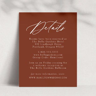 Elegant Calligraphy Terracotta Wedding Details Enclosure Card