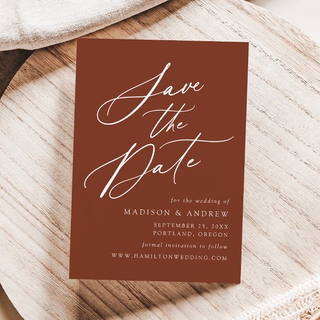 Elegant Calligraphy Terracotta Wedding Save The Date (Creator Uploaded)