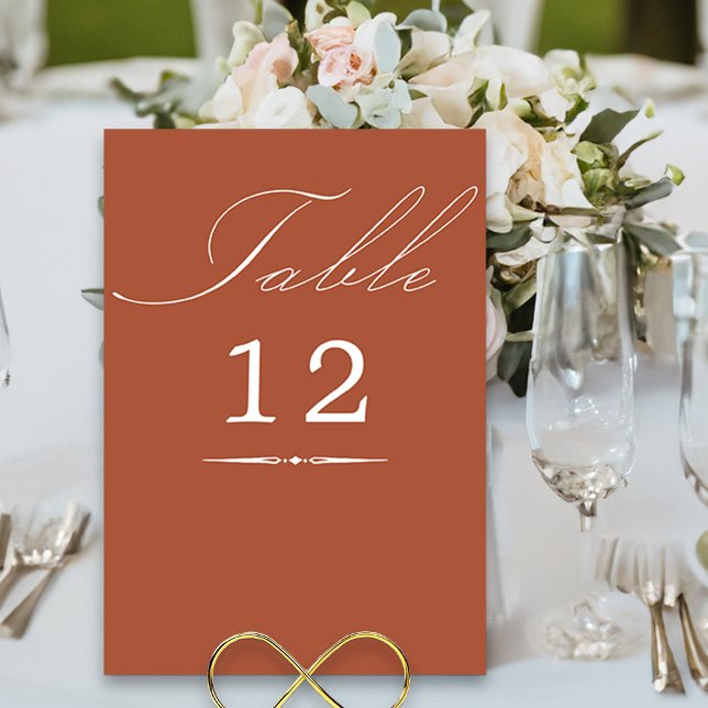 Elegant Calligraphy Terracotta Wedding Table Number (Elegant terracotta wedding table number card from my Wedding Colors collection)