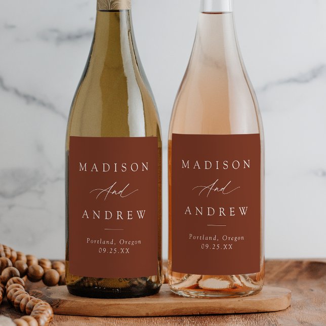 Elegant Calligraphy Terracotta Wedding Wine Label (Creator Uploaded)