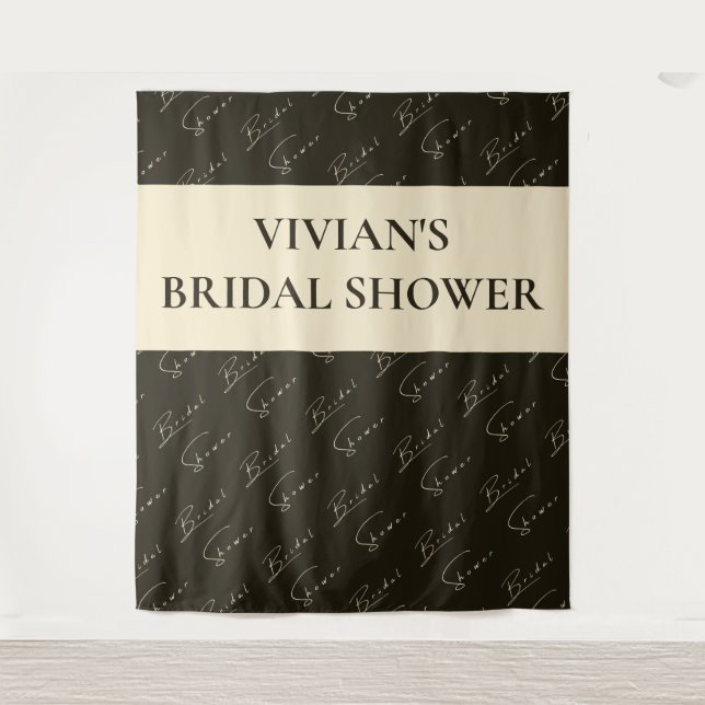 Elegant Calligraphy Text Pattern Bridal Backdrop Tapestry (Front)