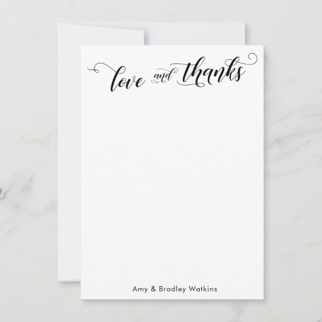 Elegant Calligraphy Thank You Black on White Plain Card (Front)