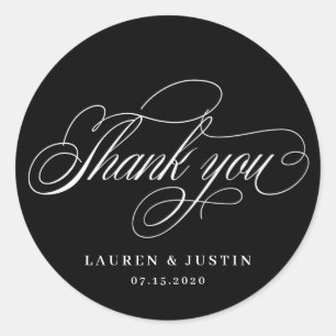elegant calligraphy thank you wedding monogram classic round sticker