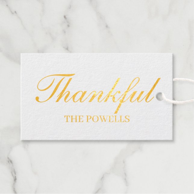 Elegant Calligraphy Thankful Gold Gift Tags (Front (Horizontal))