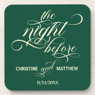 Elegant Calligraphy The Night Before Teal Wedding Coaster