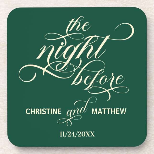 Elegant Calligraphy The Night Before Teal Wedding Coaster (Front)