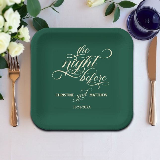 Elegant Calligraphy The Night Before Teal Wedding Paper Plate (Creator Uploaded)