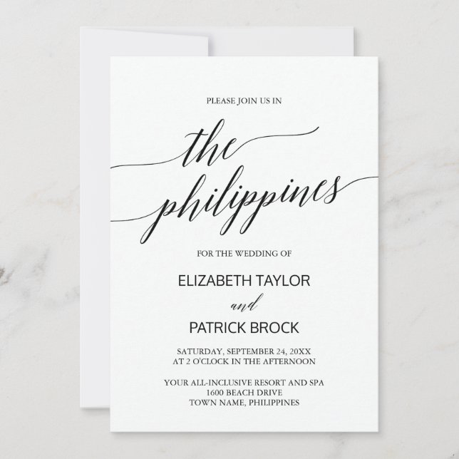 Elegant Calligraphy The Philippines Wedding Invitation (Front)