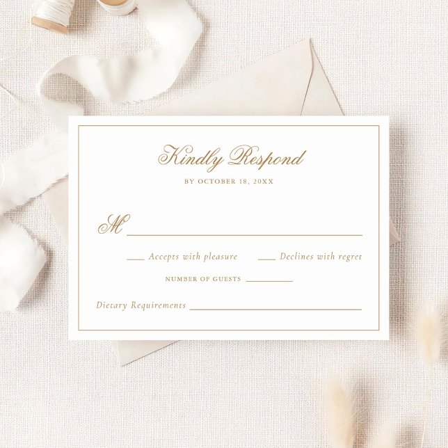 Elegant Calligraphy Traditional Gold Wedding RSVP Invitation (Creator Uploaded)