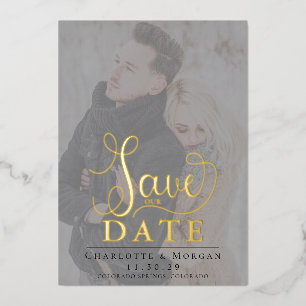Elegant Calligraphy Two Photo Save the Date Foil