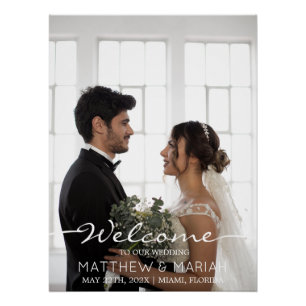 Elegant Calligraphy Two Photo Wedding Sign Welcome
