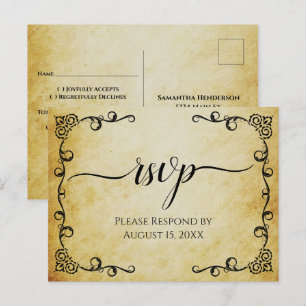 Elegant Calligraphy Vintage Parchment Wedding RSVP Postcard