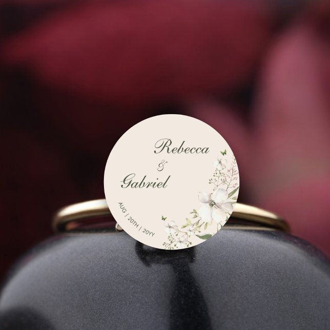 Elegant Calligraphy Watercolor Floral Wedding Classic Round Sticker (Creator Uploaded)