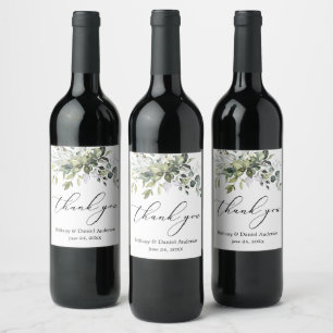 Elegant Calligraphy Watercolor Greenery Wedding Wine Label