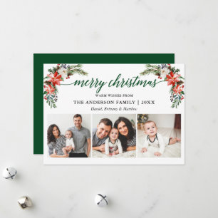 Elegant Calligraphy Watercolor Winter Floral Green Holiday Card