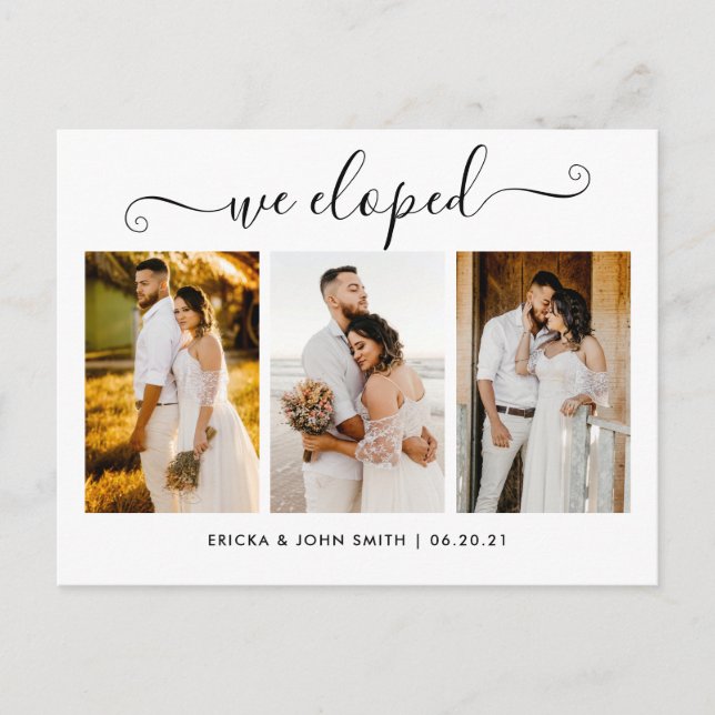 Elegant Calligraphy We Eloped Photo Elopement Anno Announcement Postcard (Front)
