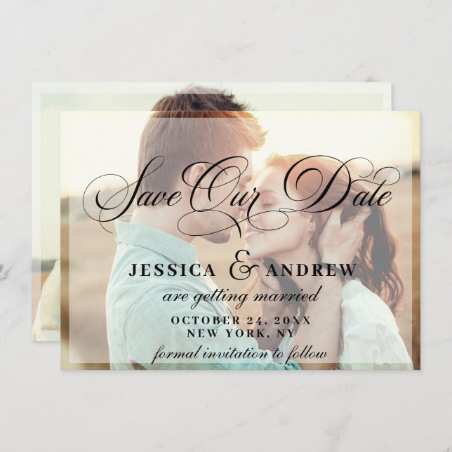 Elegant Calligraphy Wedding 2 PHOTO Save the Date (Front/Back)