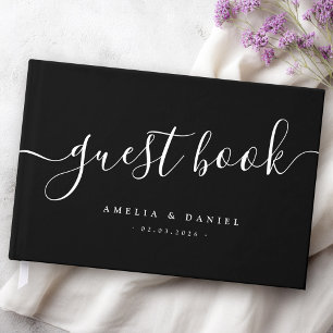 Elegant calligraphy wedding black guest book