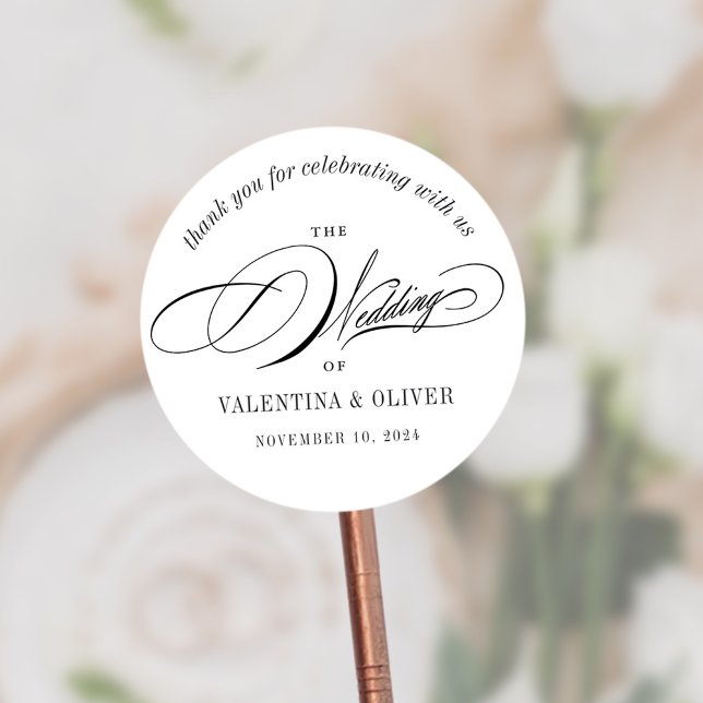 Elegant Calligraphy Wedding Classic Round Sticker (Creator Uploaded)