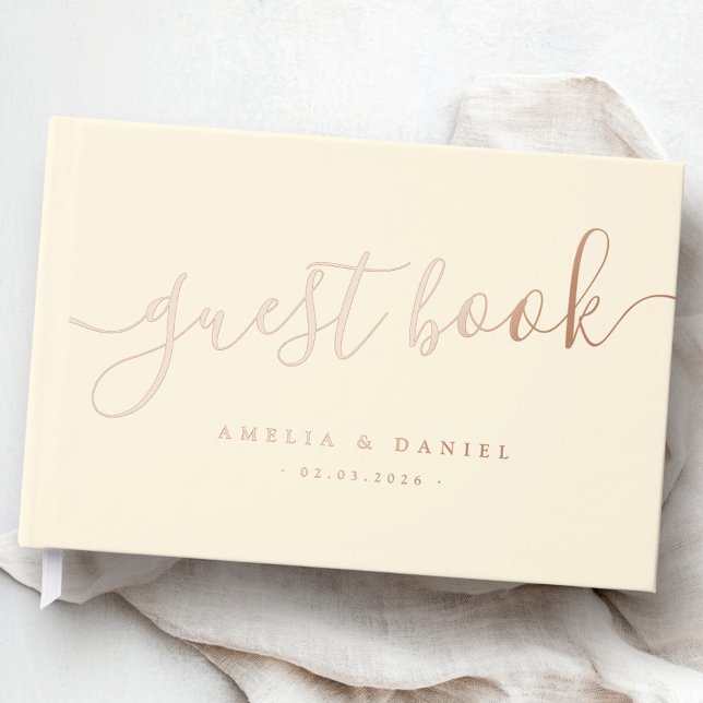 Elegant calligraphy wedding cream coloured real guest book (Elegant calligraphy wedding cream colored real foil guest book)