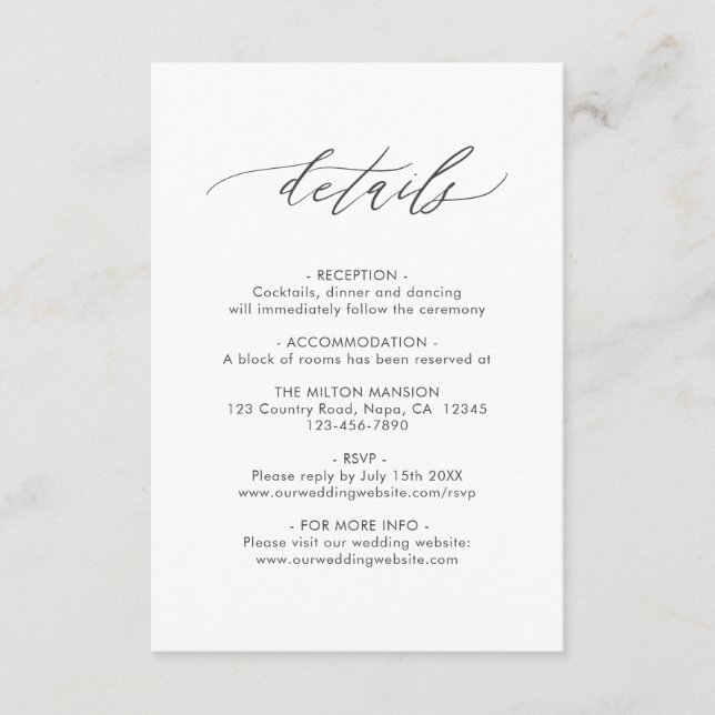 Elegant Calligraphy Wedding Details with QR Code Enclosure Card (Front)