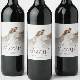 Elegant Calligraphy Wedding Favour Photo Wine Label