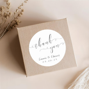 Elegant Calligraphy Wedding Favour Thank You Classic Round Sticker