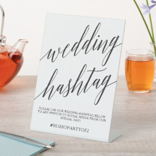 Elegant Calligraphy Wedding Hashtag Event Pedestal Sign