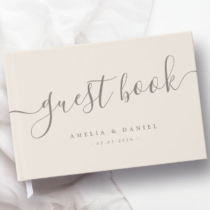 Elegant calligraphy wedding light tan brown guest book