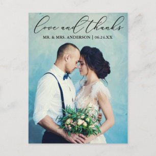 Elegant Calligraphy Wedding Love Thanks Photo Postcard