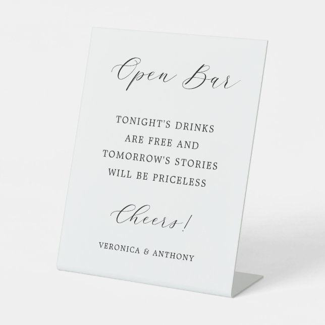 Elegant Calligraphy Wedding Open Bar Pedestal Sign (Front)