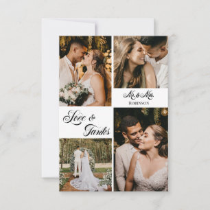 Elegant Calligraphy Wedding Photo Collage Thank Yo Thank You Card