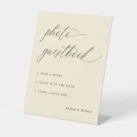 Elegant Calligraphy Wedding Photo Guestbook Cream