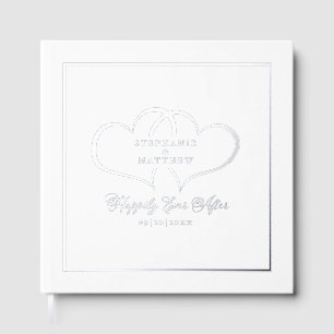 Elegant Calligraphy Wedding Photo Hearts Silver Guest Book