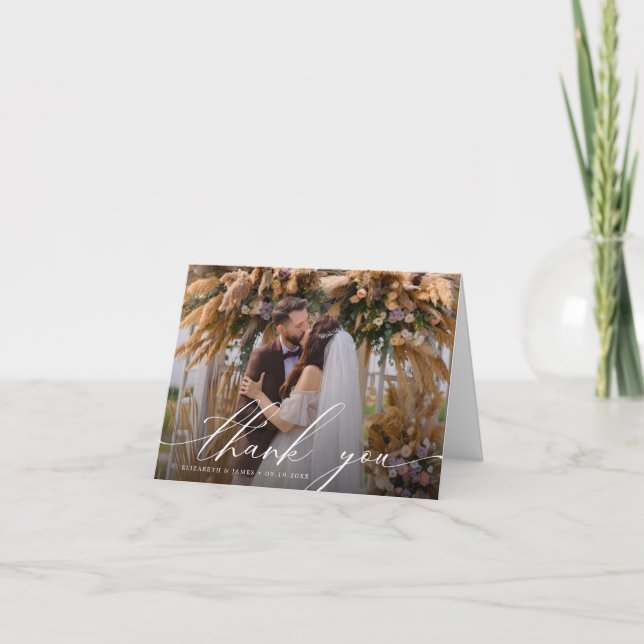 Elegant Calligraphy | Wedding Photo Thank You Card (Front)