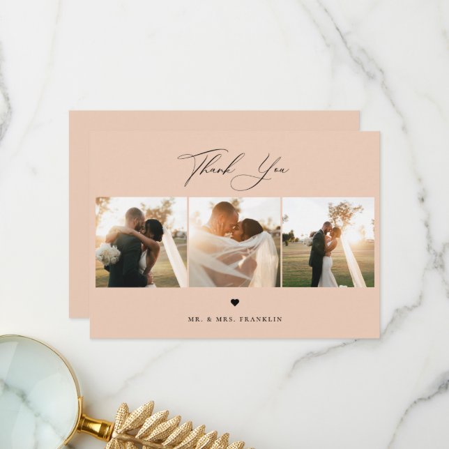 Elegant Calligraphy Wedding Photo Thank You Card (Front/Back In Situ)