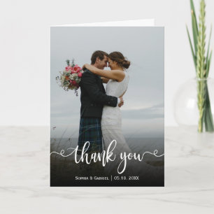 Elegant Calligraphy Wedding Photo Thank You Card  