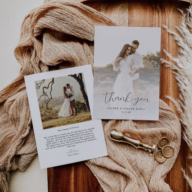 Elegant Calligraphy Wedding Photo  Thank You Card (Creator Uploaded)