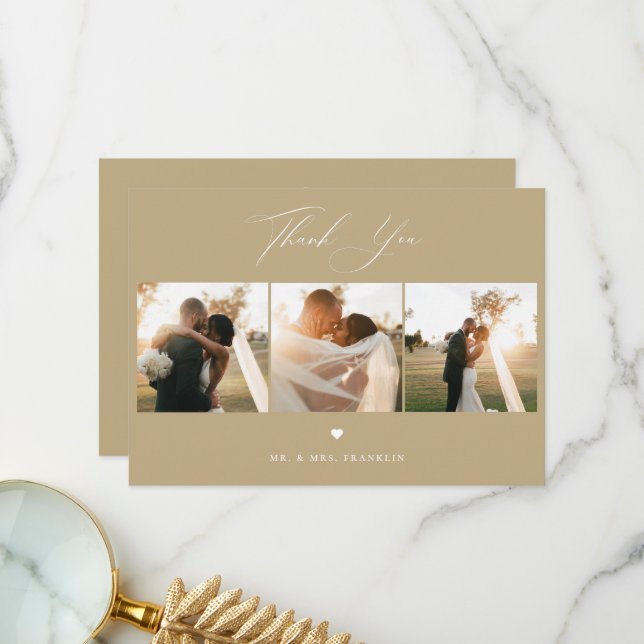 Elegant Calligraphy Wedding Photo Thank You Card (Front/Back In Situ)