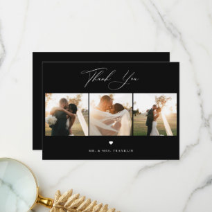 Elegant Calligraphy Wedding Photo Thank You Card