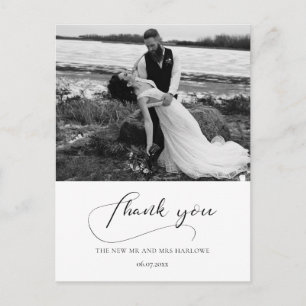 Elegant calligraphy wedding photo thank you postcard
