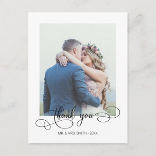 Elegant Calligraphy Wedding Photo Thank You Postcard