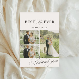Elegant Calligraphy Wedding Photos Thank You Card